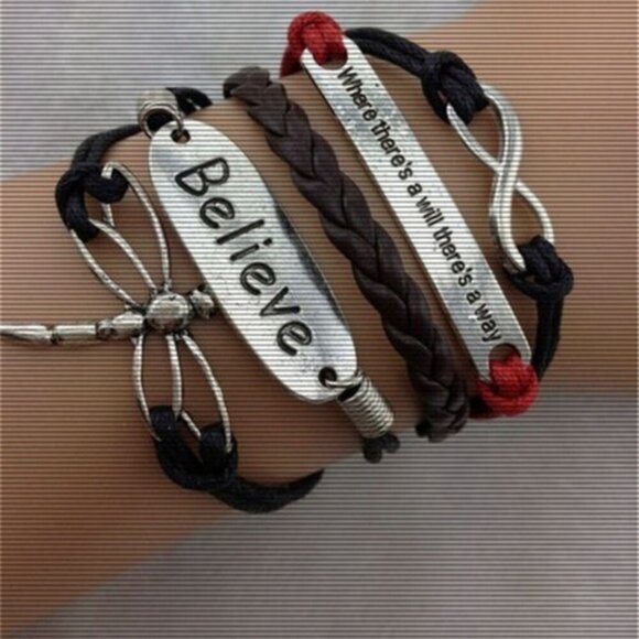 Believe Dragonfly Infinity Leather Charm Bracelet - Picture 2 of 7